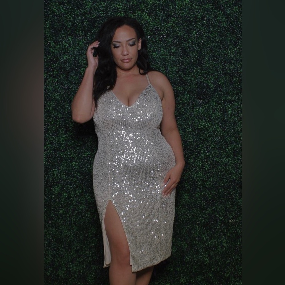 Champagne Sequin Midi Dress